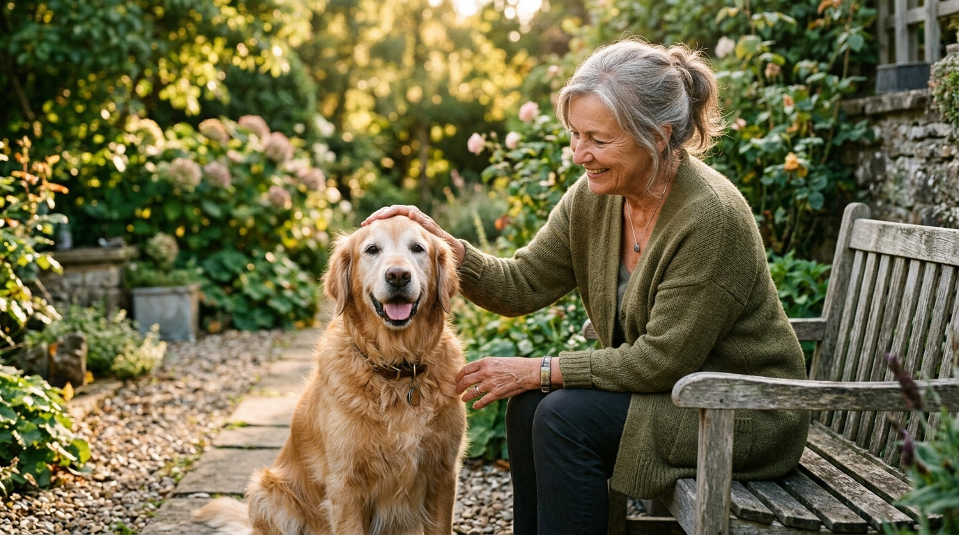 Senior dog with owner outdoors — best supplements for senior dogs